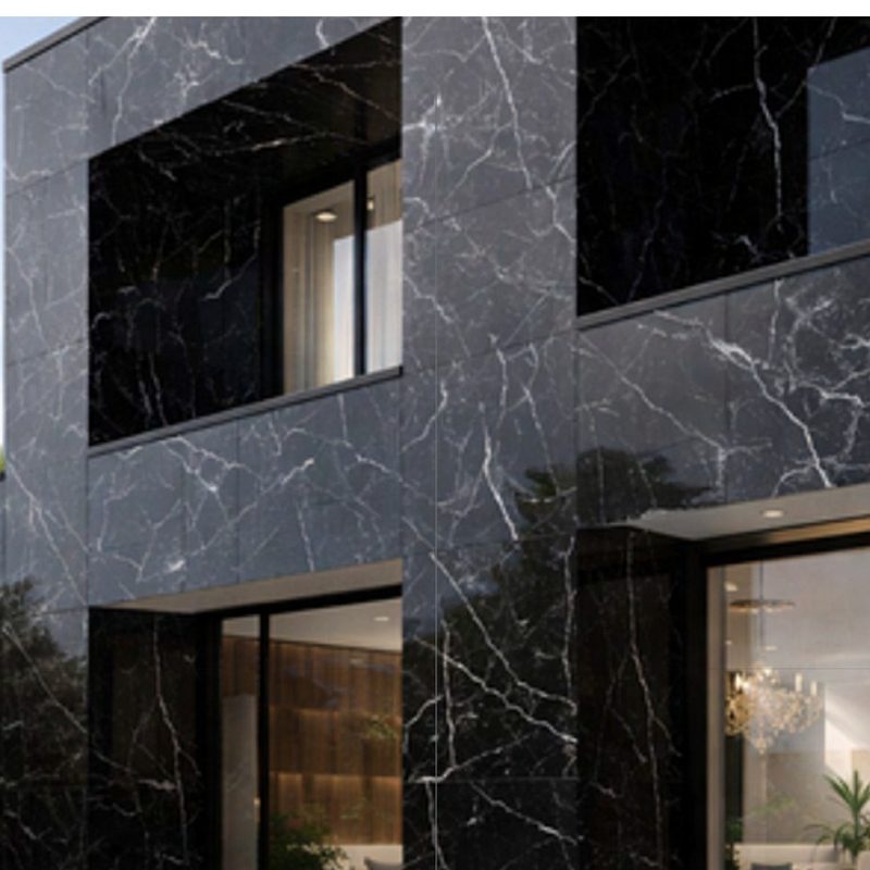 Black marble look porcelain panels cladding a modern villa exterior