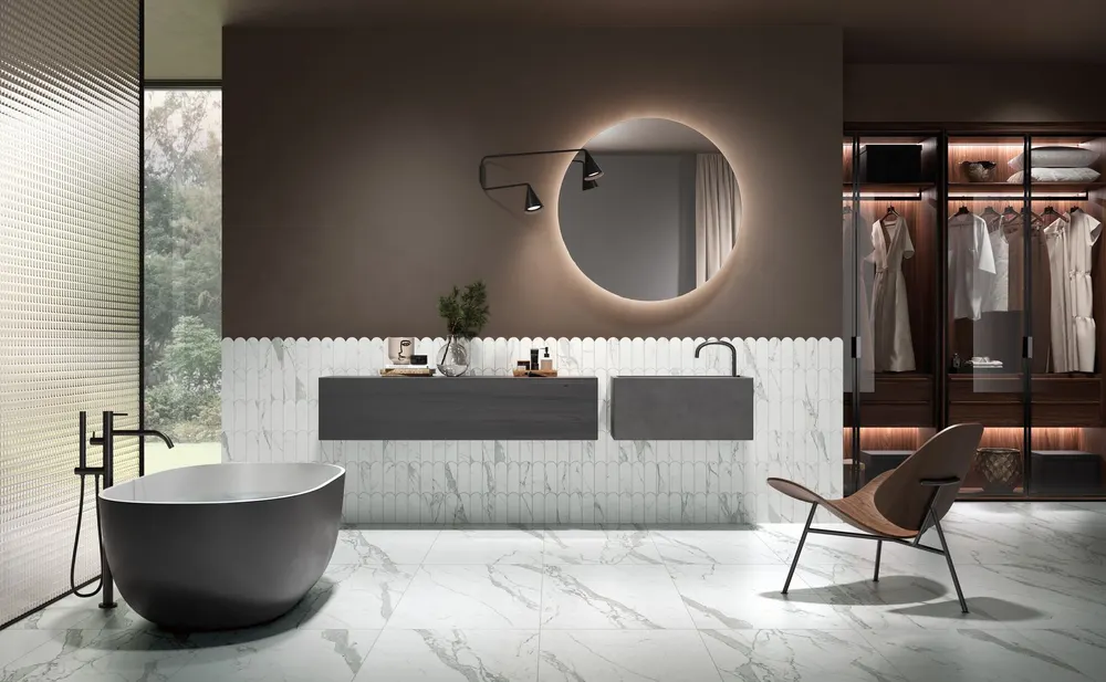 Statuario Reactive Marble Porcelain Tile — marble-look 3d & decor tile, available at The Tile Store, Fort Lauderdale