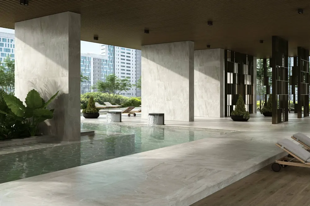 Imperial Siena Marble Porcelain Tile in a finished installation