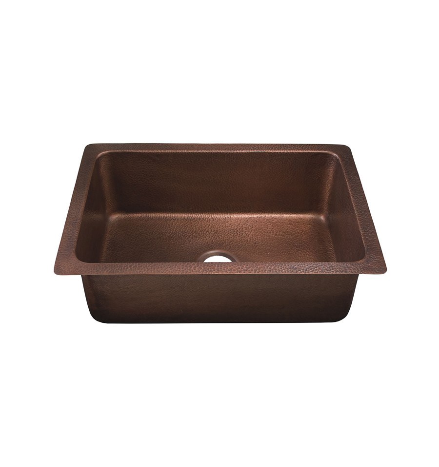 Andora 23 x 18 in. single bowl undermount hammered copper kitchen sink, 14 gauge