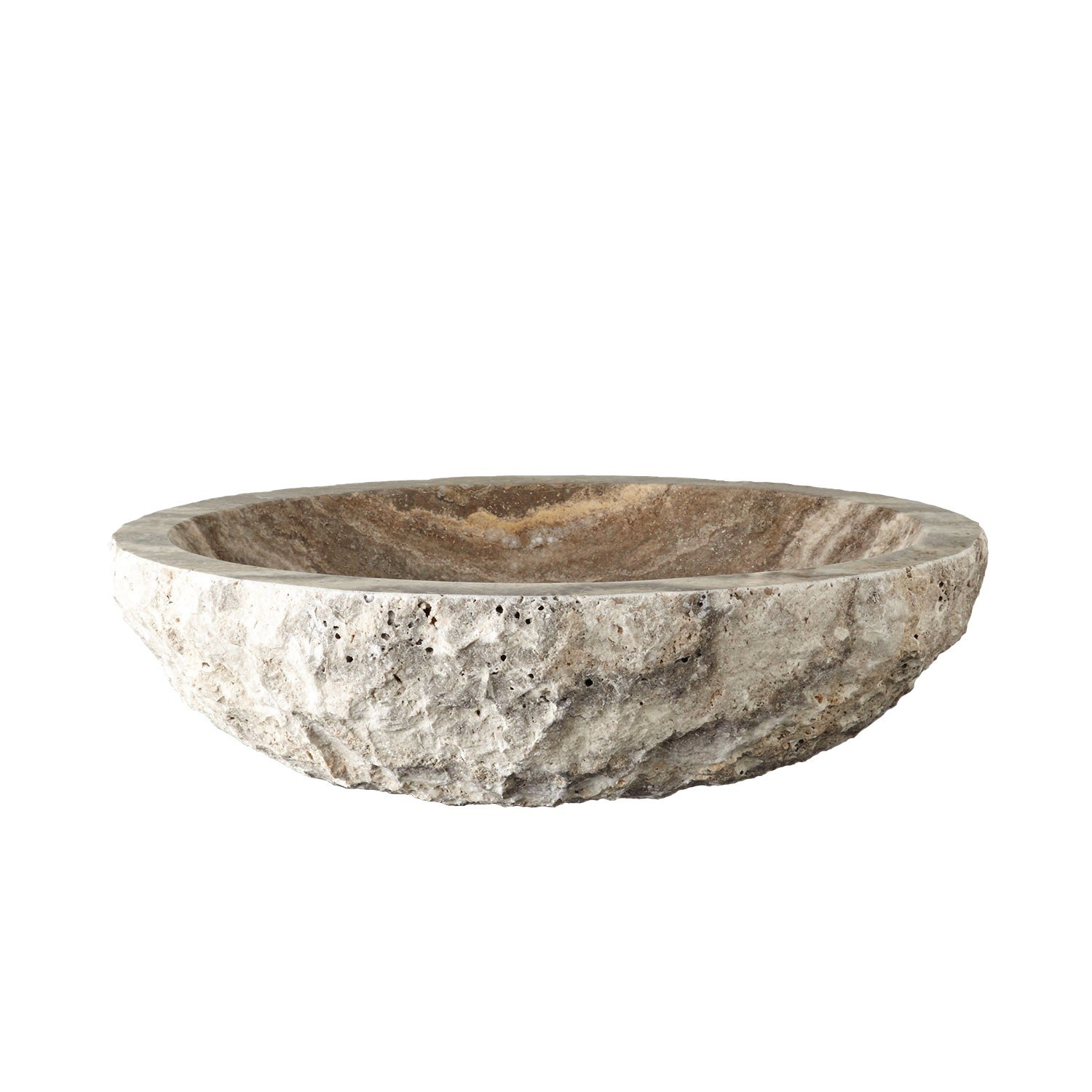 Cintra Chiseled Travertine Vessel Sink with Polished Interior