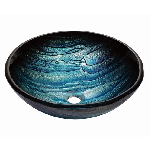 Zamora Round Tempered Glass Vessel Sink with Wave Pattern
