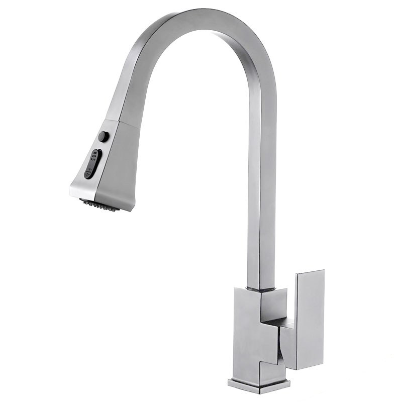 Emberly single-handle pull-down kitchen faucet — squared high-arc spout