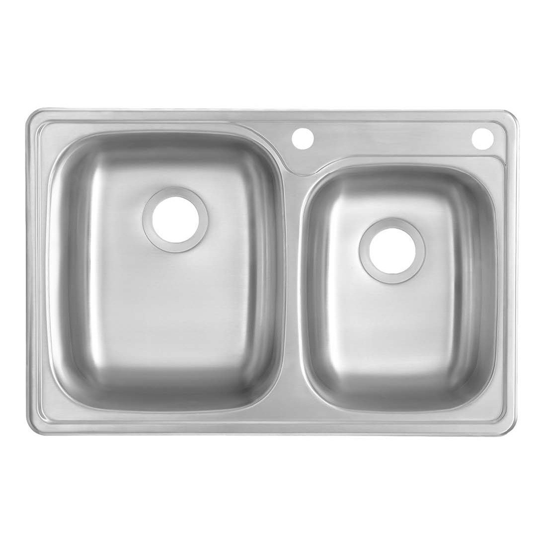 60/40 double bowl top-mount kitchen sink, 20 gauge stainless steel