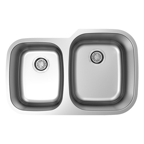 Marbella 40/60 offset double bowl undermount kitchen sink, 18 gauge stainless steel