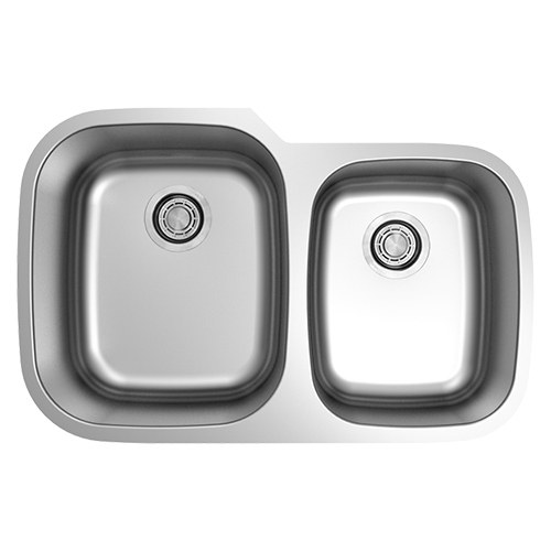 Marbella 60/40 offset double bowl undermount kitchen sink, 16 or 18 gauge stainless steel