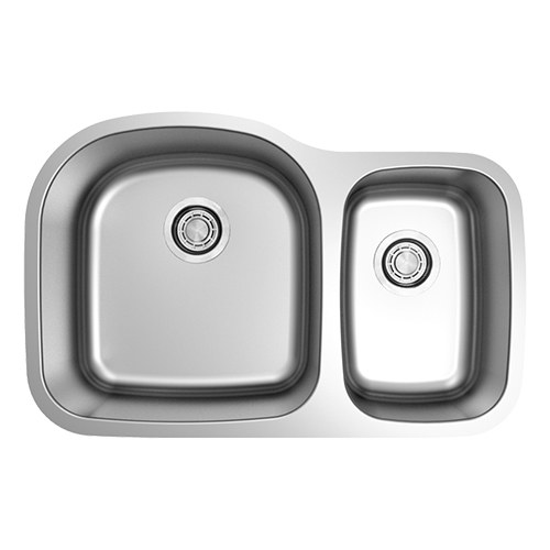 Marbella 70/30 offset double bowl undermount kitchen sink, 18 gauge stainless steel