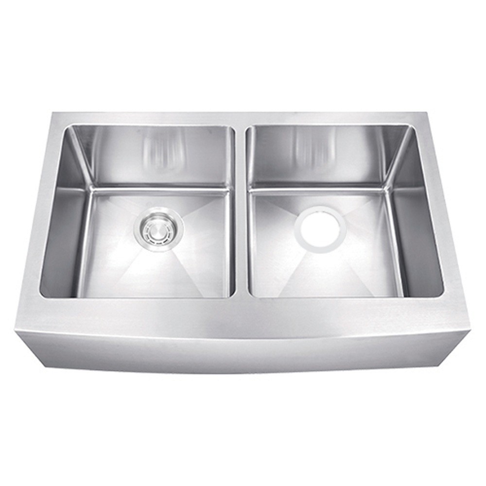 Rivano Apron-Front 50/50 Double Bowl Kitchen Sink — Micro Radius