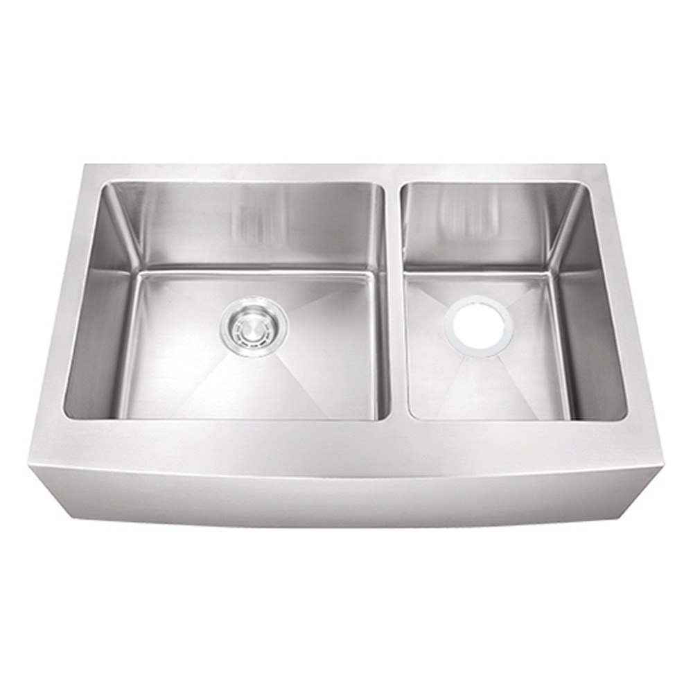 Rivano Apron-Front 60/40 Double Bowl Kitchen Sink — Micro Radius