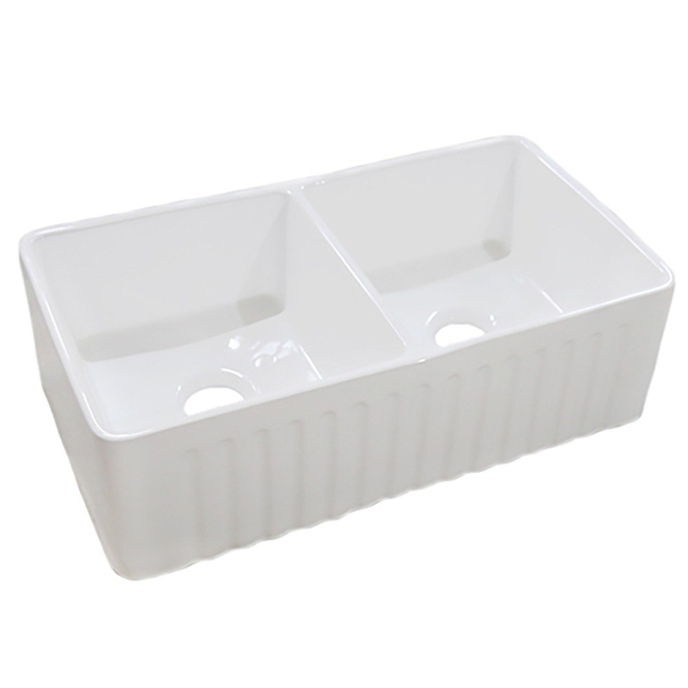 Terrano 50/50 split bowl fireclay farmhouse sink for 36 in. cabinets