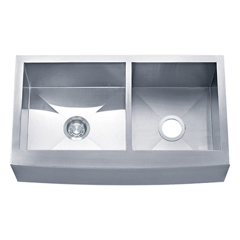 Vantera Apron-Front 60/40 Double Bowl Kitchen Sink — Zero Radius, 16 Gauge